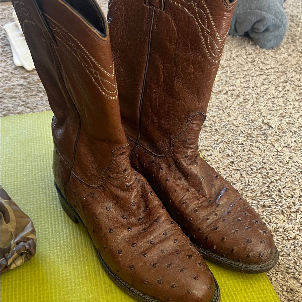 Justin Full Quill Ostrich Western Cowboy Roper Boots